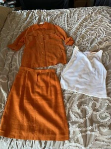 Vintage Harve Bernard Sport Orange Linen Casual Suit Sz 10 Matching Tank SzL - Picture 1 of 14