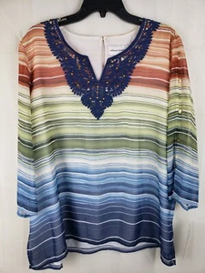 NWT Alfred Dunner Womens PLUS Lake Tahoe Embellished Top Size 18 Beautiful - Picture 1 of 12