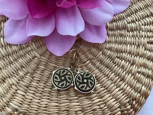 Monet Wood Dangle Earrings Gold Tone Design - Picture 1 of 7