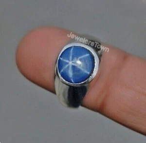 Ray Blue Sapphire Star Ring  Silver Ring Blue Lindy Star Ring for Men - Picture 1 of 4
