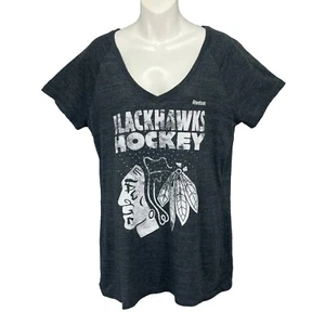 Chicago Blackhawks T-Shirt/ Women’s (XL) Gray V-Neck REEBOK Embellished NHL - Picture 1 of 4