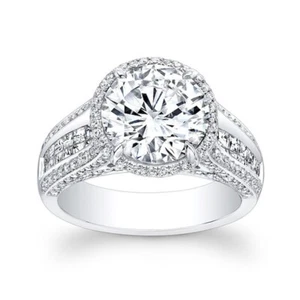 14K White Gold Round Cut Lab Grown Diamond Bridal Ring for Women 2.70 Ct - Picture 1 of 9