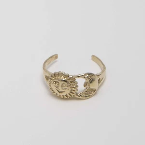 Moon & Sun Face Toe Ring Real Solid 10K Yellow Gold