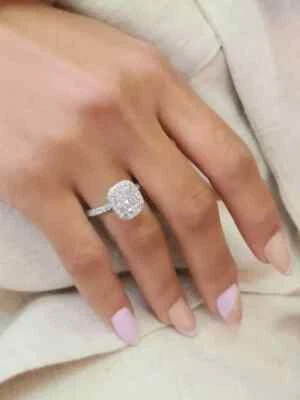 IGI 1.50CT Cushion Lab Grown Diamond Halo Engagement Ring Solid 14k White Gold - Image 1 of 4