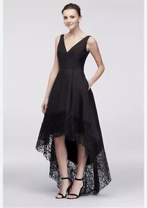 Betsy & Adam Taffeta High-Low Ball Gown with Wide Lace Hem NWT SZ 18W - Picture 1 of 11