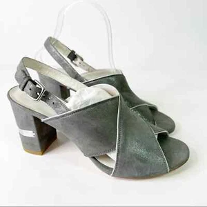 NWOB Stuart Weitzman Women's Gray Block Heels Sandal's Leather Open Toe Size 8 - Picture 1 of 9