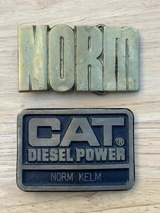 Cat Diesel Power Brass DynaBuckle Caterpillar Employee NORM Belt Buckle Lot Of 2 - Picture 1 of 8