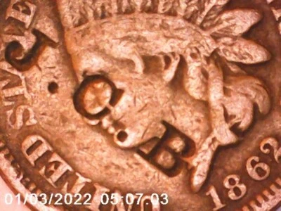 1862 Indian Head Penny Initials/Chop Marks Damage/Error; Old Coin for Collection - Image 1 of 4