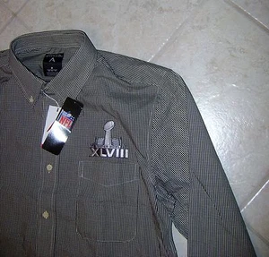 SUPER BOWL XLVIlI ANTIGUA BLACK-NATURAL CHECK NFL SHIRT MEDIUM  NEW - Picture 1 of 2