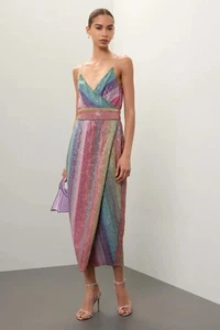 SAYLOR Meghan Dress Multi Stripes Metallic S NWT $297 - Picture 1 of 9