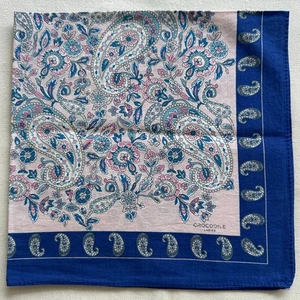 VTG Bandana Pink Cotton Paisley Blue Floral Flourish Oriental Handkerchief 19" - Picture 1 of 3