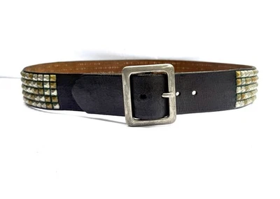 JOED - 100% Cuero Genuino, Cinturón Negro, Tachuelas Pirámides de Latón Plateado Completamente Envejecido Talla 34 Foto 1 de 4