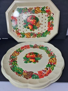 Vintage Berman Menge 2 Erntedank Ernte Herbst Platte Kunststoff Serviertabletts  - Bild 1 von 10
