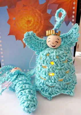 Glückswürmchen " Engel" und gehäkelter Schutzengel  mit Teelicht, Handarbeit - Bild 1 von 2