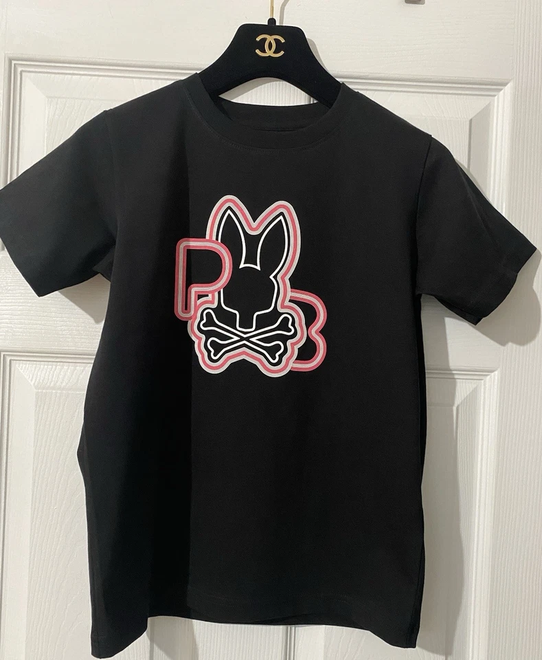 Kids Unisex Sz 12 Black T-Shirt Psycho Bunny Graphic Tee Pima Cotton - Image 1 of 4