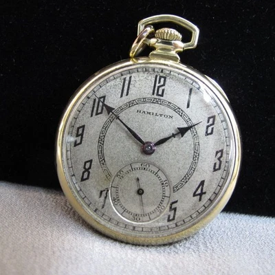 Reloj Bolsillo 1927 Hamilton Grado 912 12s 17j Cara Abierta Lleno de Oro A4 Foto 1 de 4