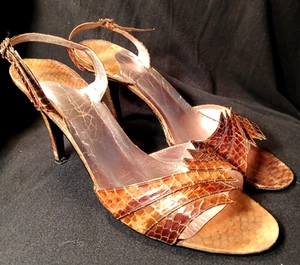 GLORIA VANDERBILT VINTAGE SCHUHE SCHLANGENLEDER OFFEN SCHLEPPABSATZ SANDALE GRÖSSE 8 1/2 - Bild 1 von 15