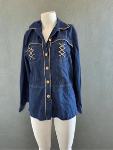 Saint Germain medium vintage button up denim 100% cotton leather criss cross acc - Picture 1 of 7