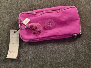 Kipling Breezy Pink Travel School Pencil Pen Cosmetic Case Pouch New Monkey - Picture 1 of 5