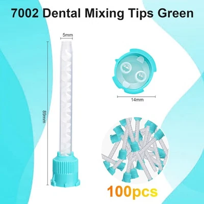 ELABPAL 100Pcs Dental Green Teal HP Heavy Body Mixing Tips Impression 7002 1:1 Ratio