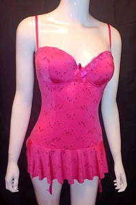 Victoria's Secret Sexy Little Things Babydoll Negligee 38C Pink Ruffle Y2K VTG - Picture 1 of 7