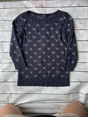 Женский свитер Ann Taylor темно-синий с бантом и принтом с длинным рукавом шерстяная смесь размер M  - Изображение 1 из 4