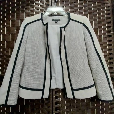 Ann Taylor White And Blue Coat Jacket Size 00p Pockets Business Dress Clothes  - Image 1 of 4