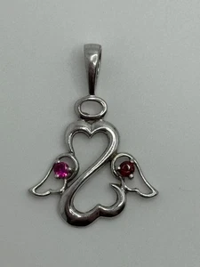 Jane Seymour Sterling Silver Open Hearts Angel Birthstone Pendant - Picture 1 of 7