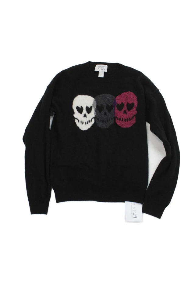 Autumn Cashmere Childrens Girls Skull Graphic Long Sleeves Sweater Black Size 12 - Image 1 of 3