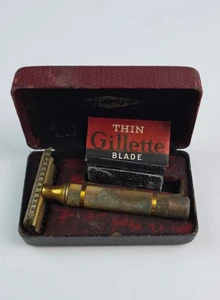 Vintage Gillette Gold Brass Open Comb Safety Razor w/ Box & Attachment - Picture 1 of 18
