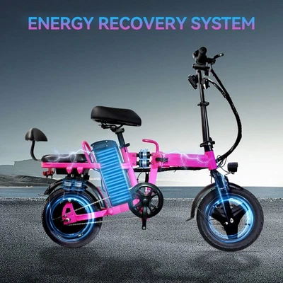 Bicicleta Eléctrica Plegable A9 14"" Pico 750W 48V 20AH Batería 20mph Rosa Foto 1 de 4