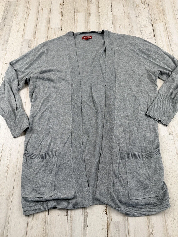 Cárdigan suéter Merona gris claro suave frente abierto mangas 3/4 talla grande para mujer Foto 1 de 4