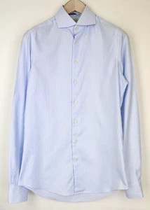 SUITSUPPLY Men Shirt 38L/15L Extra Slim Blue Pure Cotton Striped Classic - Picture 1 of 7