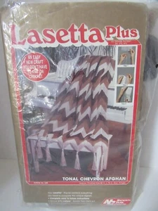 Lasetta Plus Tonal Chevron Afghan Kit L84 Vintage 42x72 Brown Ivory Retro - Picture 1 of 2