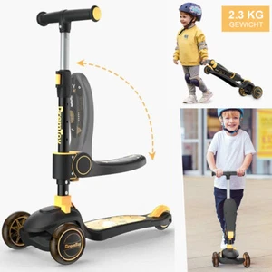 LED Kinder Roller Scooter Cityroller Dreiradscooter mit Faltbarer Sitz Gelb - Bild 1 von 9