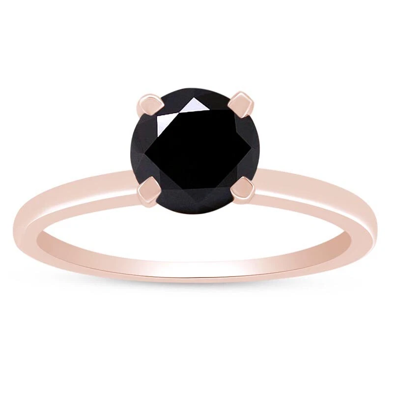 Обручальное или обручальное кольцо из розового золота 14 карат с одним круглым бриллиантом 1 карат - Изображение 1 из 4