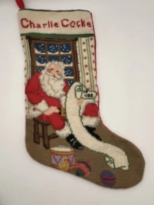 100 % Samt und Wolle Weihnachtsstrumpf Nadelspitze Handarbeit Weihnachtsmann Making List - Bild 1 von 9
