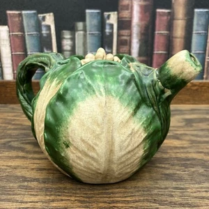 Vtg antique majolica style cabbage shaped tea pot _oz decor only tea pot - Picture 1 of 12