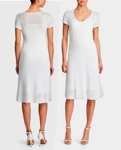 NEU RALPH LAUREN Damen Weiß Baumwolle Pointelle Strick Sommer Kleid L M $175 - Bild 1 von 12