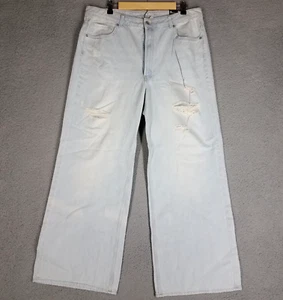 NEW Divided Wide Leg Jeans Women's 16 Blue Distressed High Waist Baggy Ripped - Picture 1 of 13