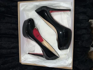 Christian Louboutin Red Bottom Bianca Patent Calf Black 9.5 US 6 140 mm Heel - Picture 1 of 11