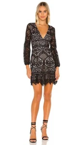 BB Dakota Women’s Deep V Neck Black Lace Long Sleeve Dress Size 0 NWT NEW - Picture 1 of 5