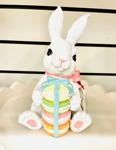 Cupcakes and Cashmere Bunny Rabbit w/ Macarons Figure Easter Decor Spring NEW - Picture 1 of 3