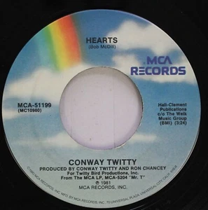 Country 45 Conway Twitty - Hearts / Red Neckin' Love Makin' Night On Mca Records - Picture 1 of 2