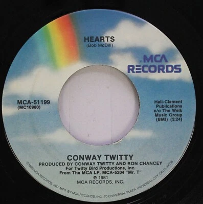 Country 45 Conway Twitty - Hearts / Red Neckin' Love Makin' Night On Mca Records - Image 1 of 2