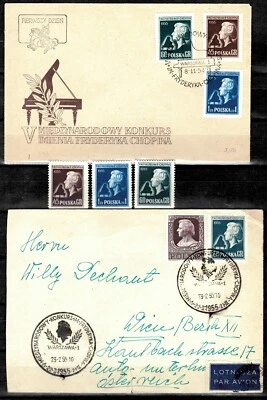Poland 1955 ☀ Composer - Frederic Chopin  ☀ MNH set + FDC and Cover - Image 1 of 2