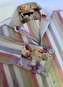 Vintage Ted Baker London Herren 15,5/39 Langarm gestreift französische Manschette Perlen Knöpfe - Bild 1 von 12