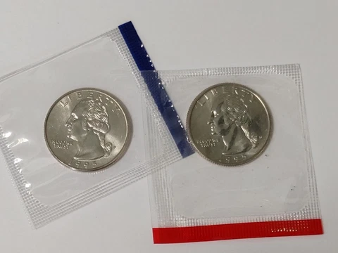 1995 P&D Washington Quarters BU in original Mint Cello **FREE SHIPPING** Cover