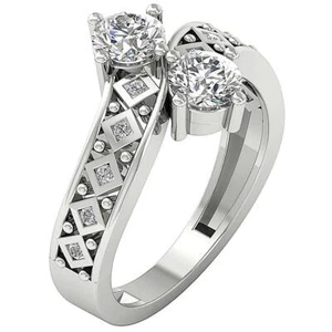 Forever Us Two Stone Lab Grown Diamond Solitaire Ring VS F 1.15Ct 14K Solid Gold - Picture 1 of 11