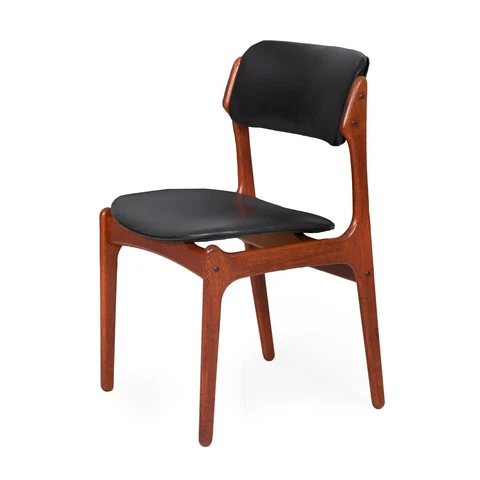 Erik Buch Danish Teak & Black Leather Side Chair Model 49, circa 1980s Cover